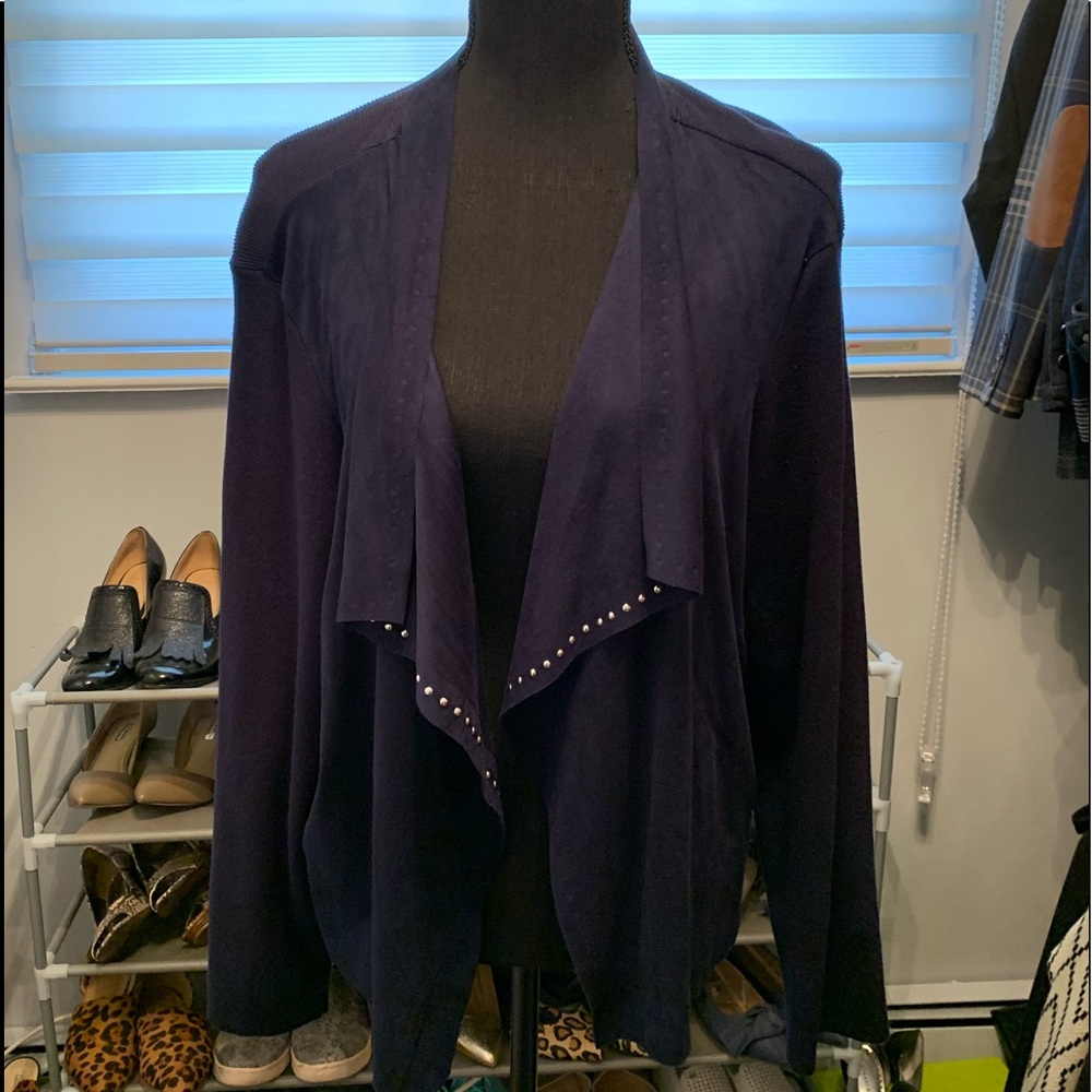 Brush blue faux suede cardigan